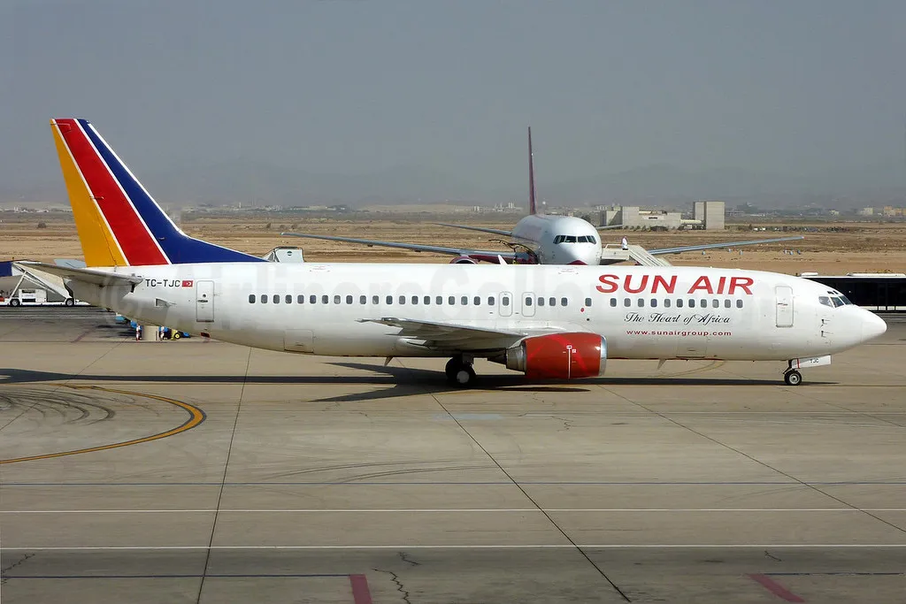 Aircraft in Sun Air livery on the taxiway